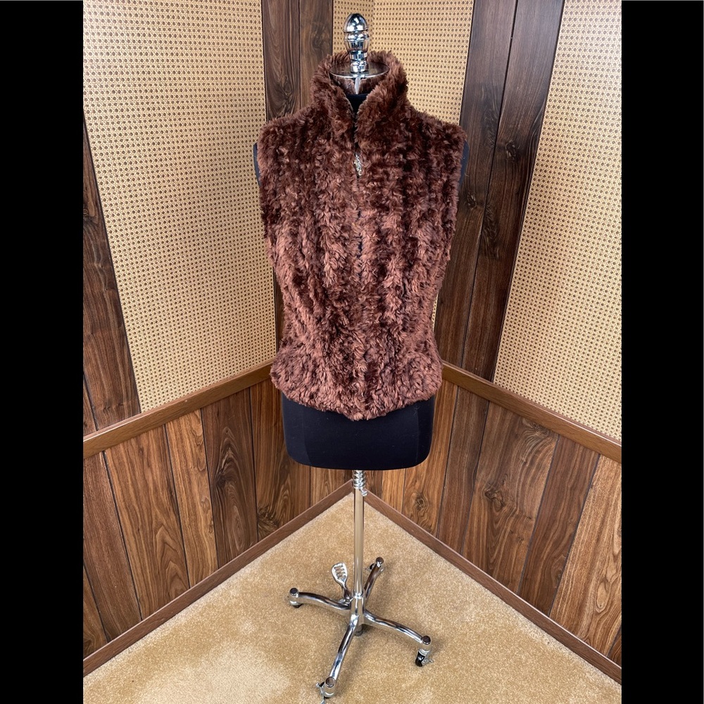 PAULA LISHMAN DYED BROWN KNITTED KNIT BEAVER FUR VEST JACKET COAT SMALL